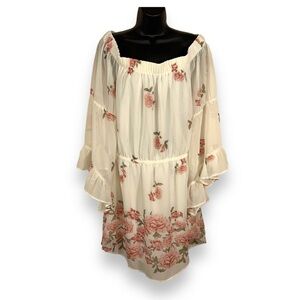 XL BLUSH BRAND DRESS OFF SHOULDER WHITE PINK FLORAL COQUETTE RUFFLE
